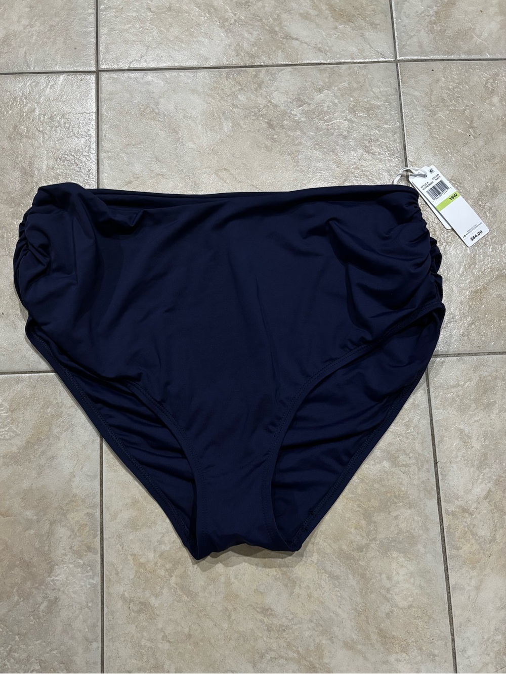 NWT Anne Cole Shirred Convertible Navy High-Waist Swim Bottoms Size 18W Plus $64